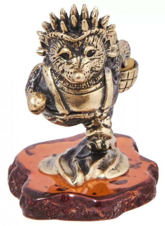 Фигурка Ежик с Лукошком (латунь, янтарь)