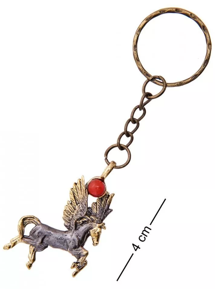 Брелок Пегас в полёте (латунь, янтарь)