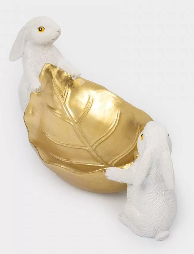 Блюдо декоративное Кролики с листом White Rabbit молочно-золотистое