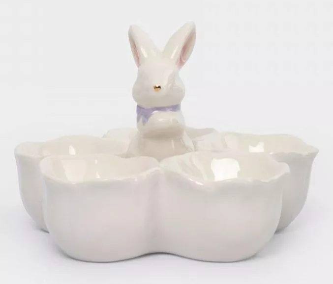Блюдо пасхальное 5-секционное молочно-золотистое Кролик в цветах White Rabbit