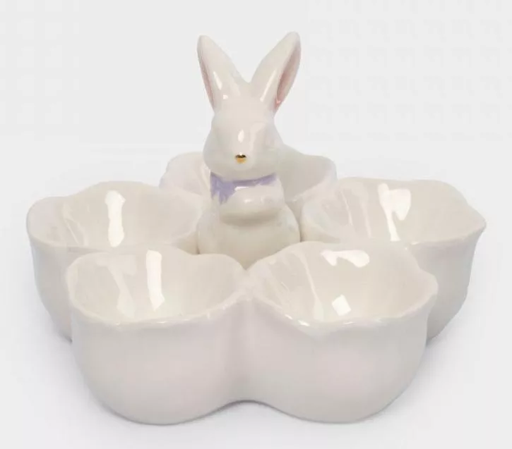 Блюдо пасхальное 5-секционное молочно-золотистое Кролик в цветах White Rabbit