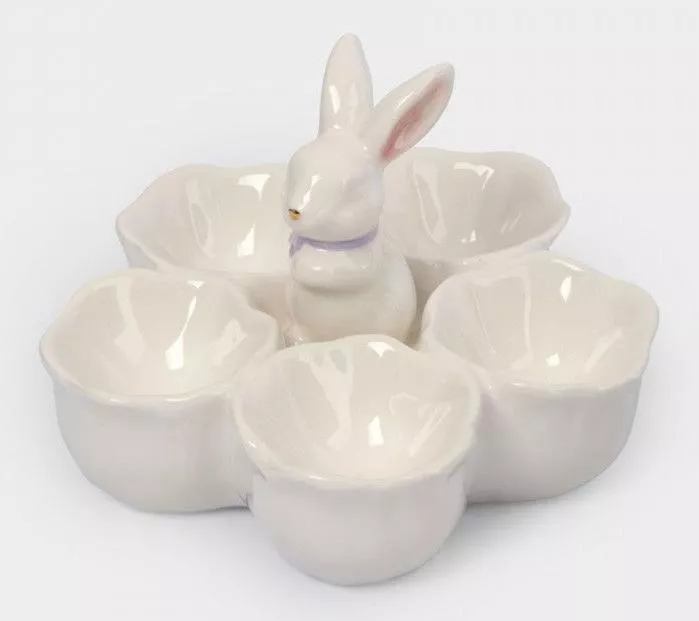 Блюдо пасхальное 5-секционное молочно-золотистое Кролик в цветах White Rabbit