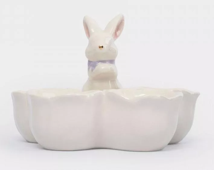 Блюдо пасхальное 5-секционное молочно-золотистое Кролик в цветах White Rabbit