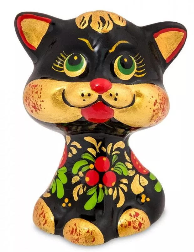 Фигурка Кот-голова хохлома (Гжельский фарфор)