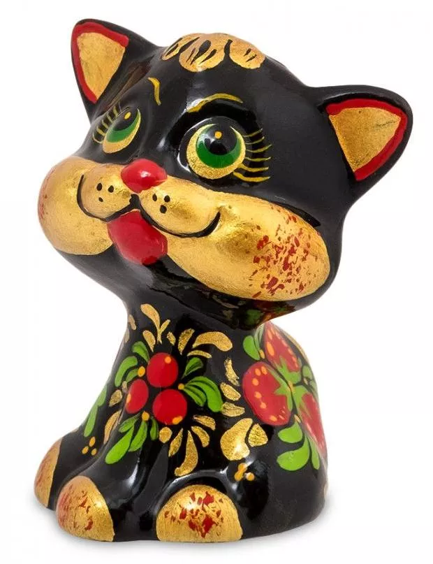 Фигурка Кот-голова хохлома (Гжельский фарфор)