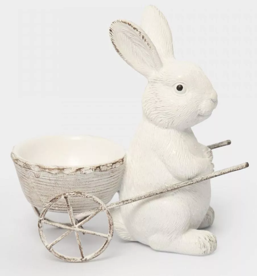 Подставка для яйца молочная Кролик с тележкой Easter