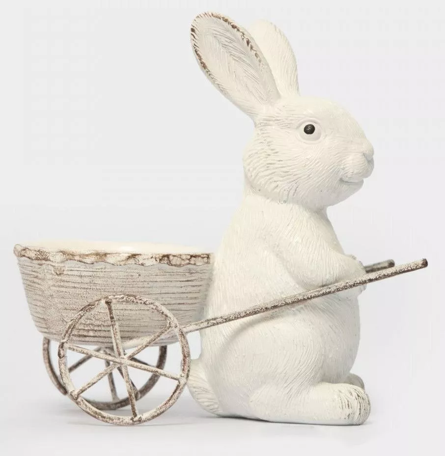 Подставка для яйца молочная Кролик с тележкой Easter
