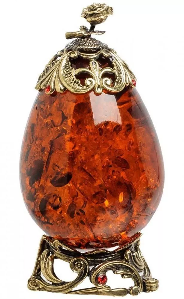 Фигурка Яйцо с розой (латунь, янтарь)