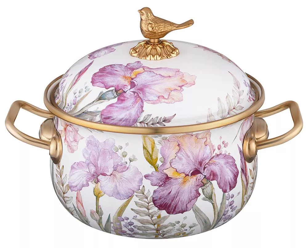 Кастрюля эмалированная с крышкой Ирисы индукция (серия Irises) 2,1л