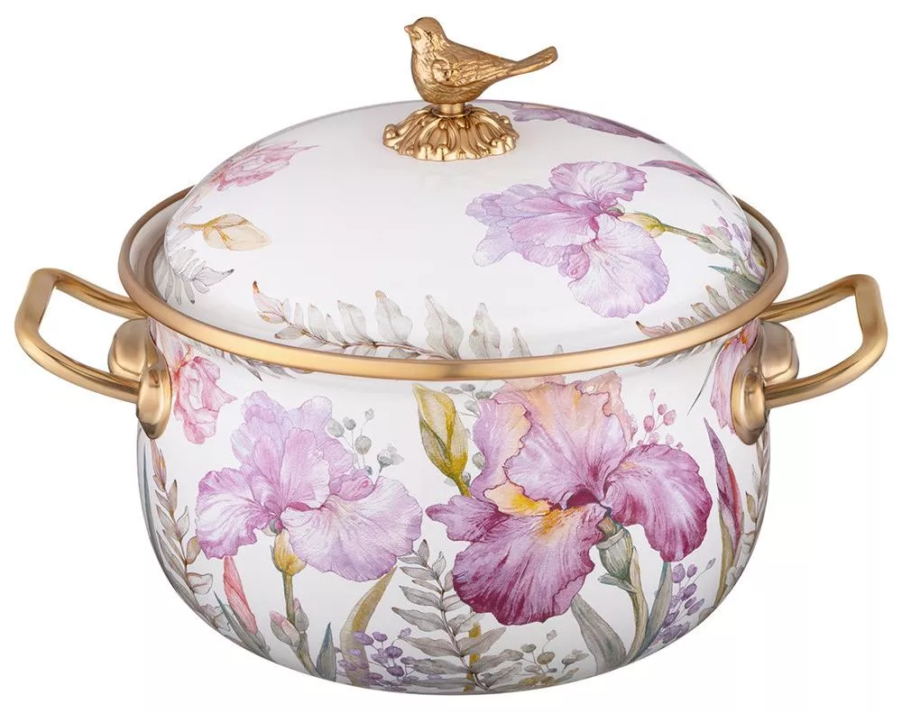 Кастрюля эмалированная с крышкой Ирисы индукция (серия Irises) 2,8л