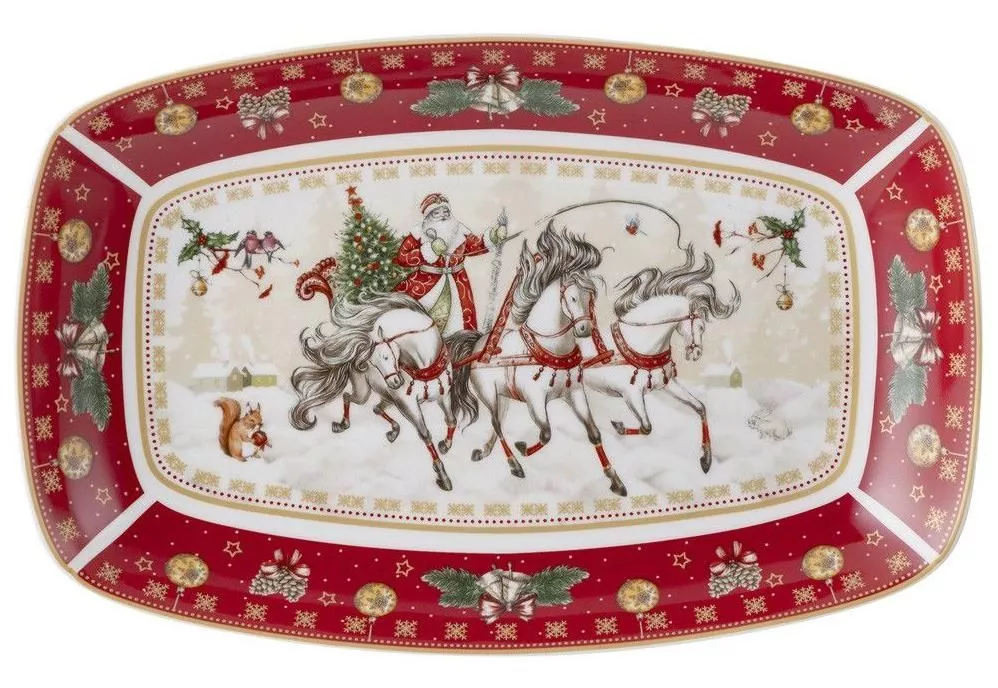 Блюдо прямоугольное Тройка Christmas Collection красное