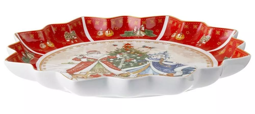 Блюдо большое новогоднее Дед Мороз и Снегурочка Christmas Collection красное