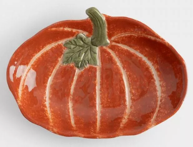 Блюдо глубокое оранжево-зеленое Тыква с листом Bright pumpkin