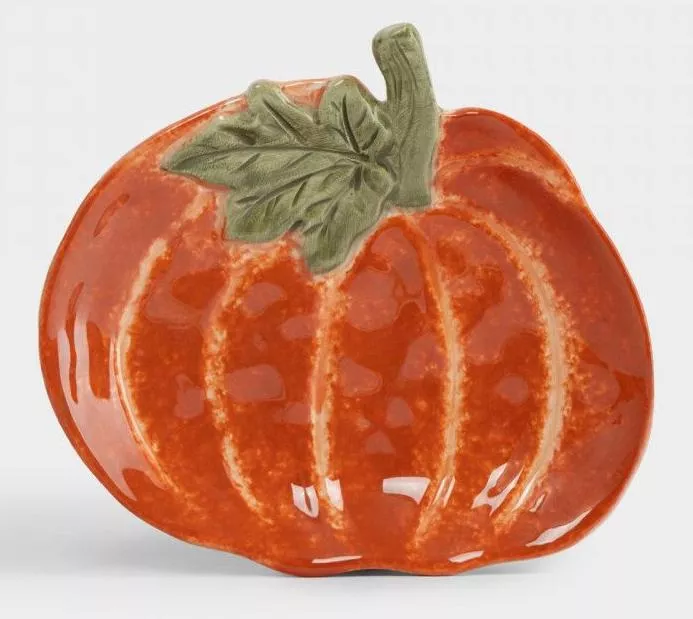 Блюдо Тыква с листом оранжево-зеленое Bright pumpkin