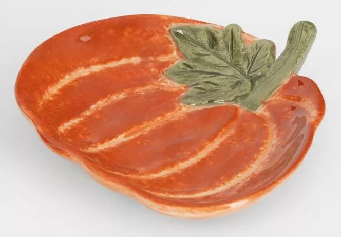 Блюдо Тыква с листом оранжево-зеленое Bright pumpkin