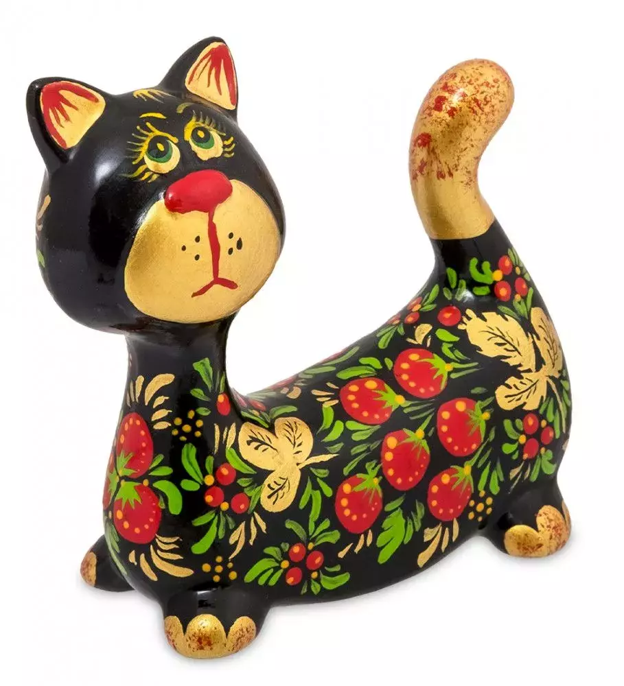 Фигурка Кот-Пряник хохлома (Гжельский фарфор)