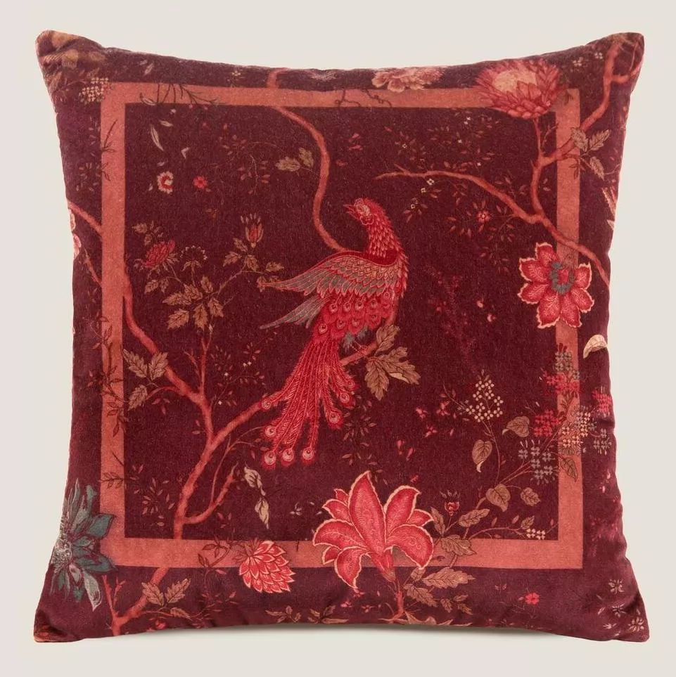 Подушка Frati BIRDS OF PARADISE BORDEAUX, бордовый, 50х50, велюр, полиэстер