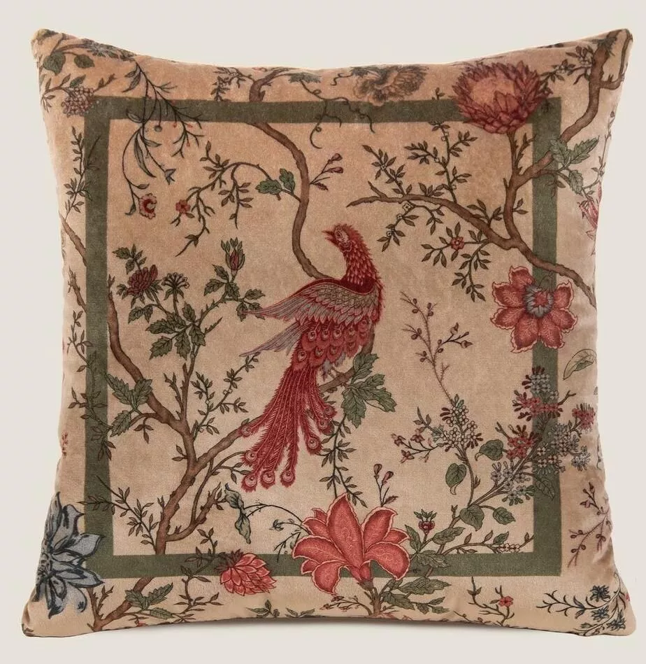 Подушка Frati BIRDS OF PARADISE BEIGE, бежевый, 50х50, велюр, полиэстер