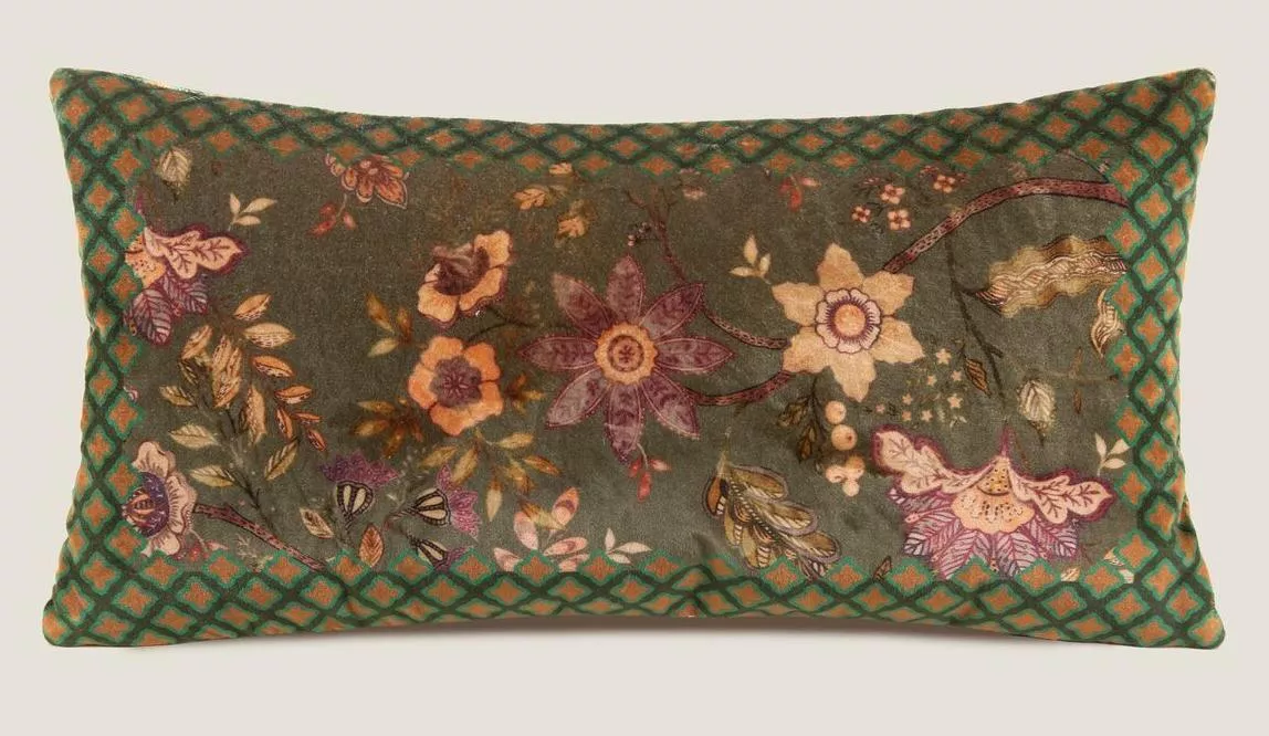 Подушка Frati FLORAL GREEN, зеленый, 30х60, велюр, полиэстер