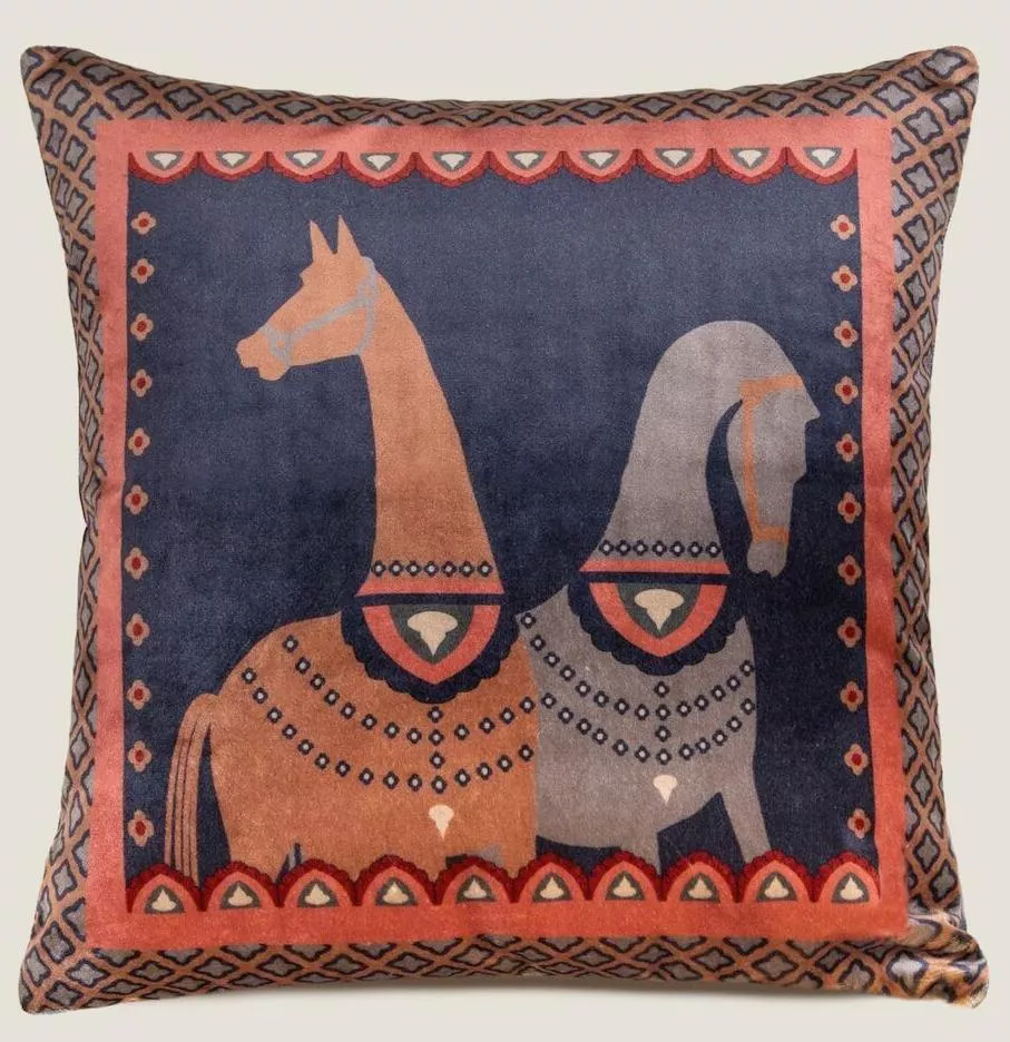 Подушка HORSE BLUE 50х50, велюр, полиэстер, начинка конфорель