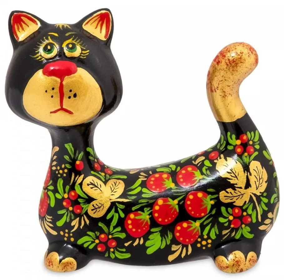 Фигурка Кот-Пряник хохлома (Гжельский фарфор)