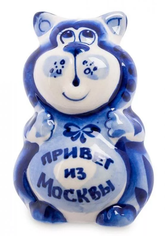 Фигурка Кот-Мойша Привет из Москвы (Гжельский фарфор)
