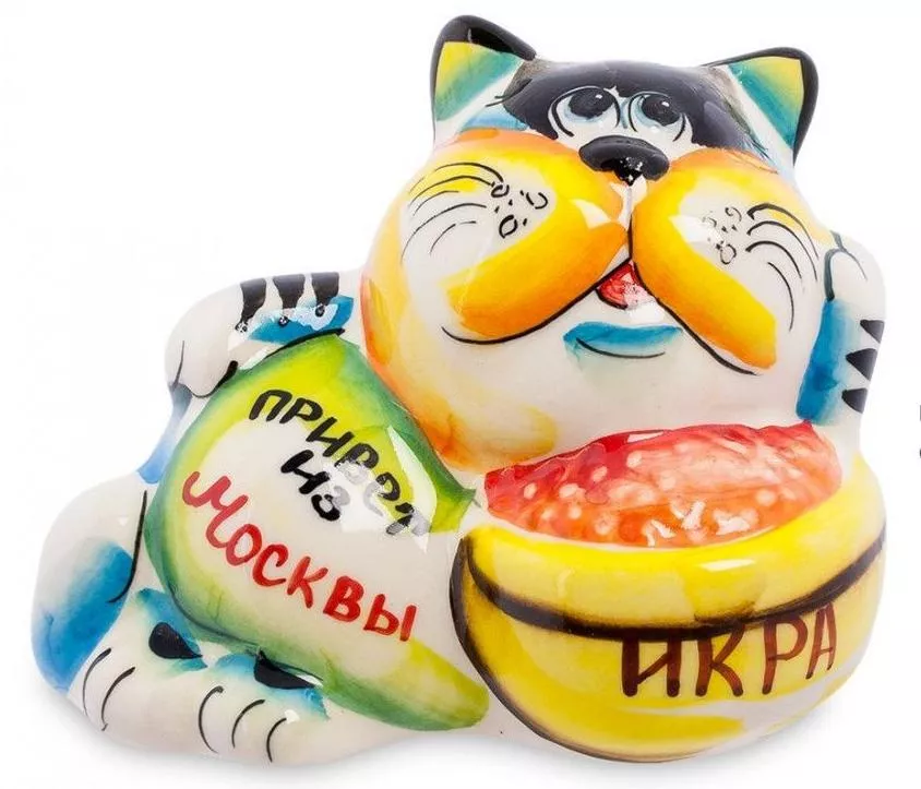 Фигурка Кот-Икра цветной (Гжельский фарфор)