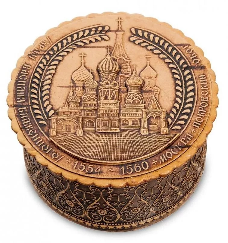 Шкатулка круглая малая Москва (береста)