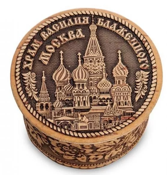 Шкатулка круглая малая Москва (береста)