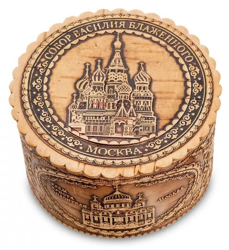 Шкатулка круглая Москва (береста)