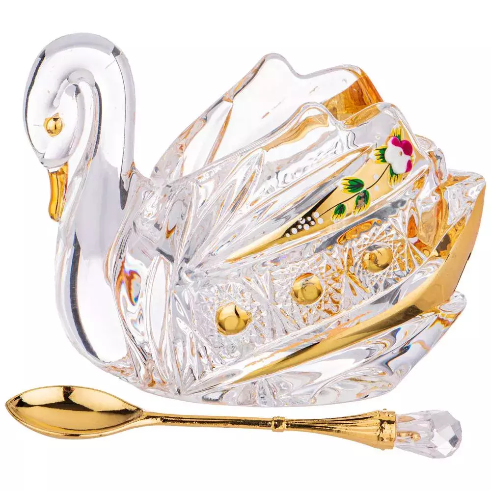 Икорница Лебедь Gold Glass с ложкой