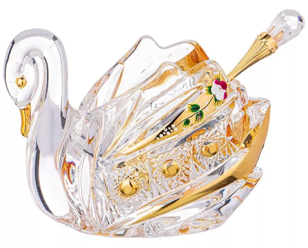Икорница Лебедь Gold Glass с ложкой