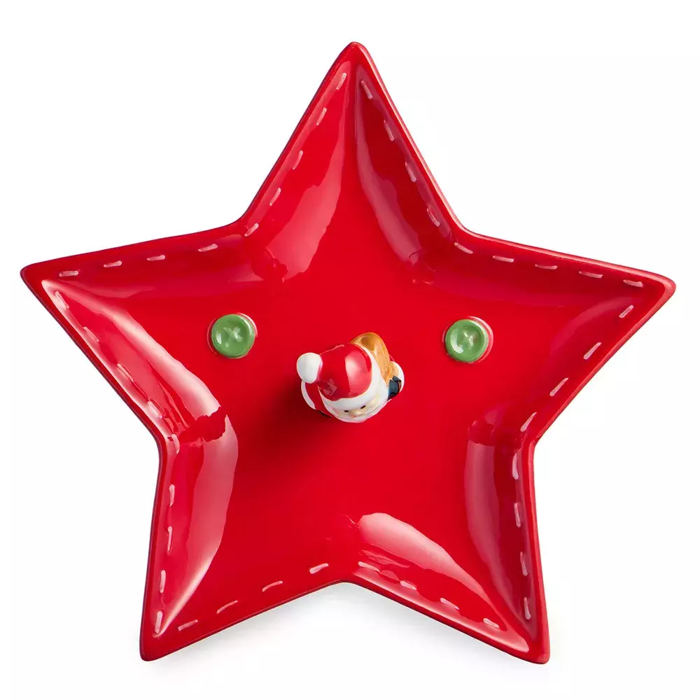 Блюдо сервировночное в форме звезды Christmas Gift Дед Мороз красное