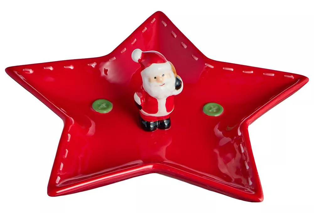 Блюдо сервировночное в форме звезды Christmas Gift Дед Мороз красное