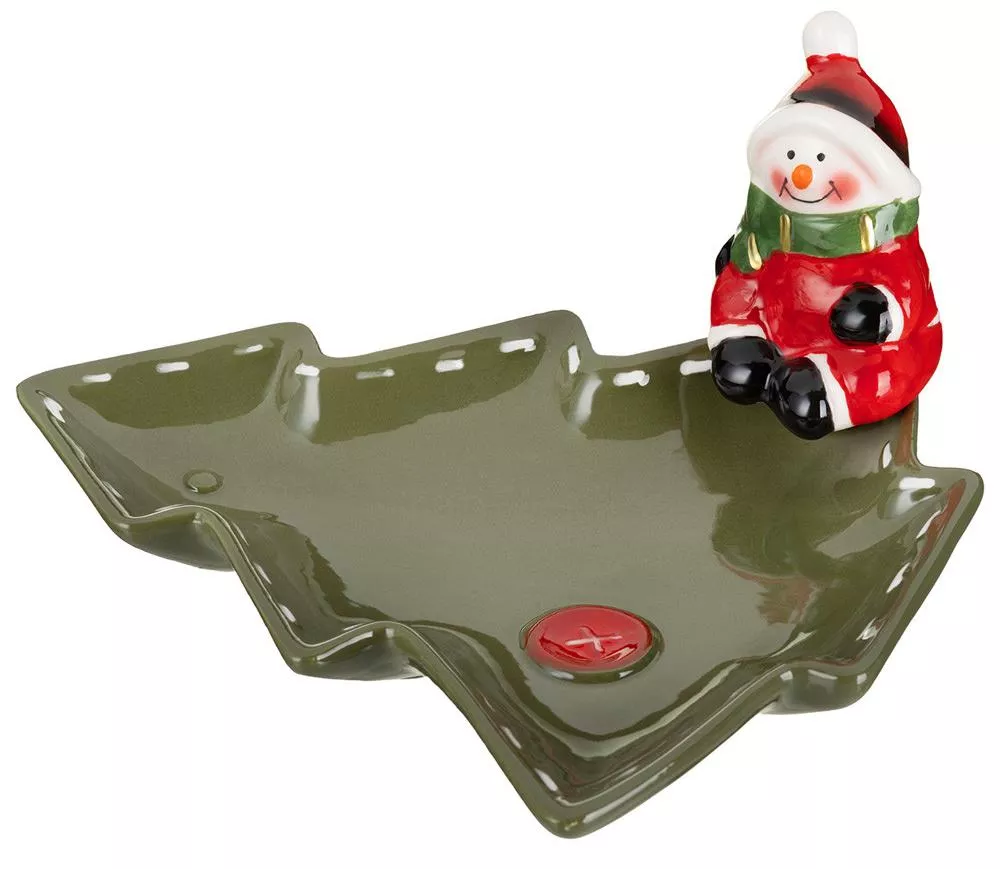 Блюдо сервировочное в форме елки Christmas Gift Снеговик зеленое