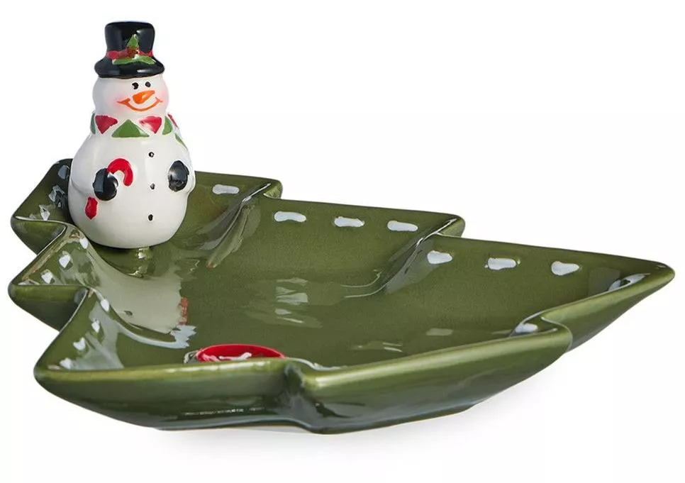 Блюдо сервировочное в форме елки Снеговик Christmas Gift зеленое