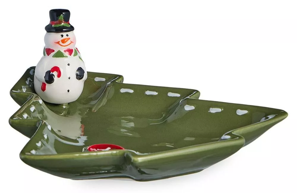 Блюдо сервировочное в форме елки Снеговик Christmas Gift зеленое