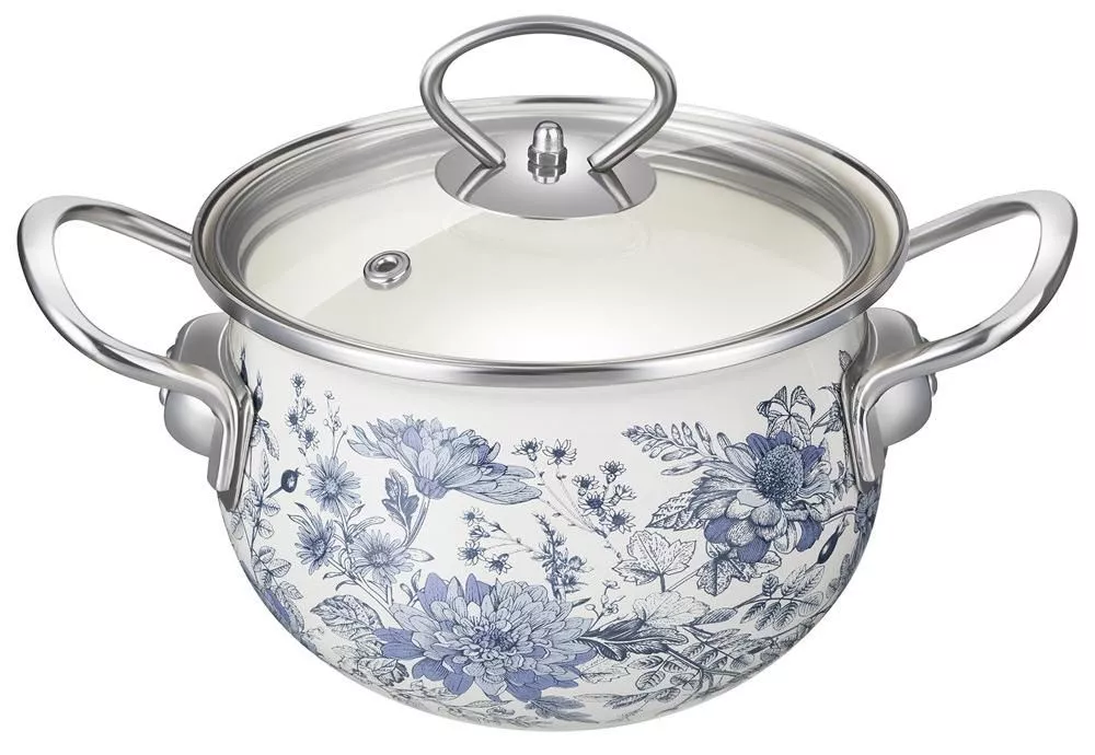 Кастрюля эмалированная со стеклянной крышкой Royal Blue 1,5 л