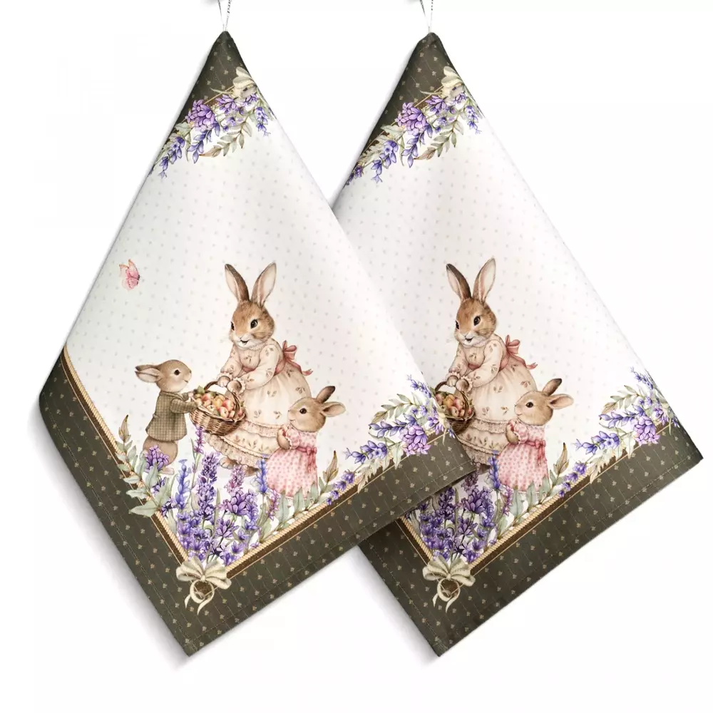 Набор из 2 полотенец Rabbit Family Лаванда зеленый хлопок