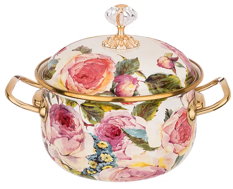 Кастрюля эмалированная с крышкой Vintage Flowers