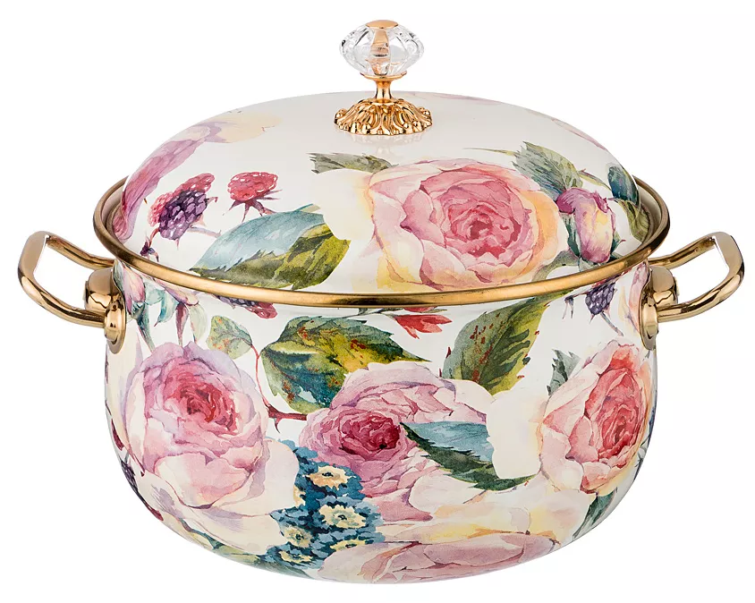 Кастрюля эмалированная с крышкой Vintage Flowers