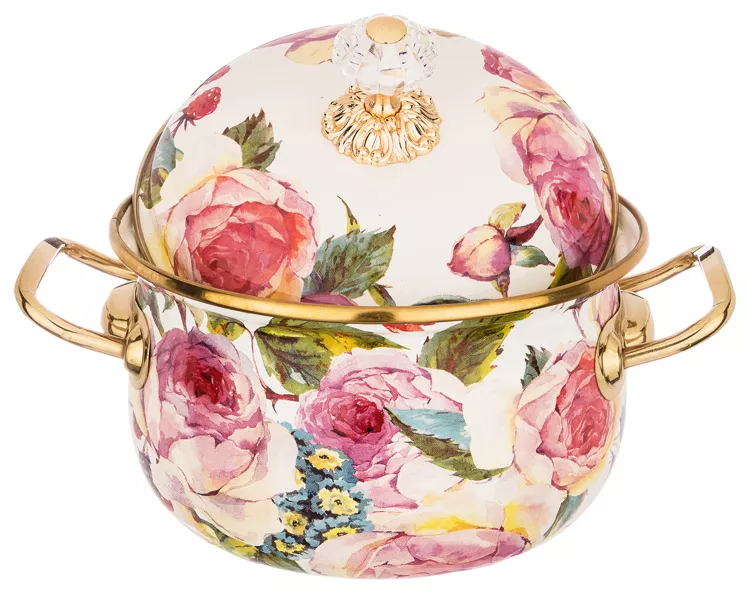 Кастрюля эмалированная с крышкой Vintage Flowers