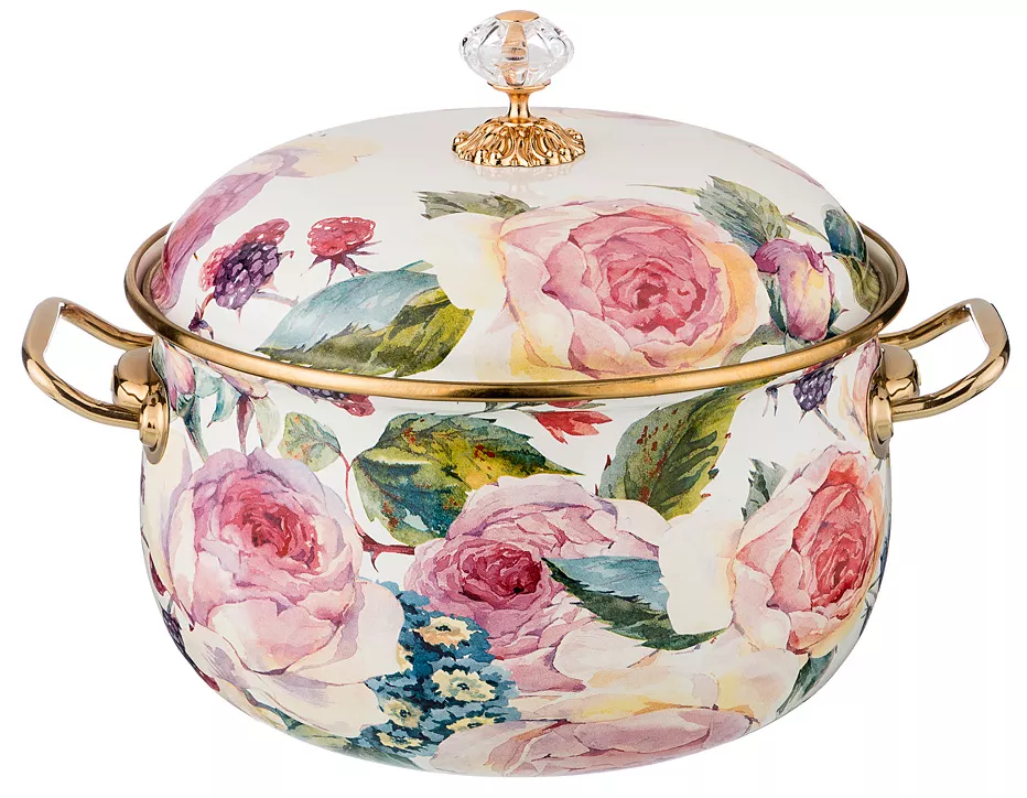 Кастрюля эмалированная с крышкой Vintage Flowers